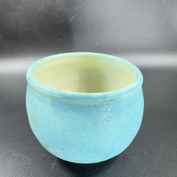 Vintage Turquoise Glaze Pottery Stoneware Dish Bowl Planter Flower Pot Signed - Picture 11 of 12